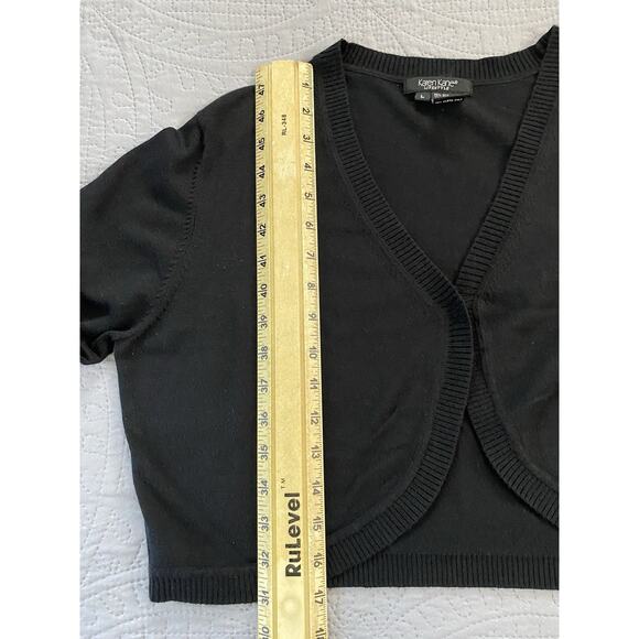 Karen Kane Sz L Black Cropped Rounded LS Button Silk Blend Cardigan - Picture 7 of 8